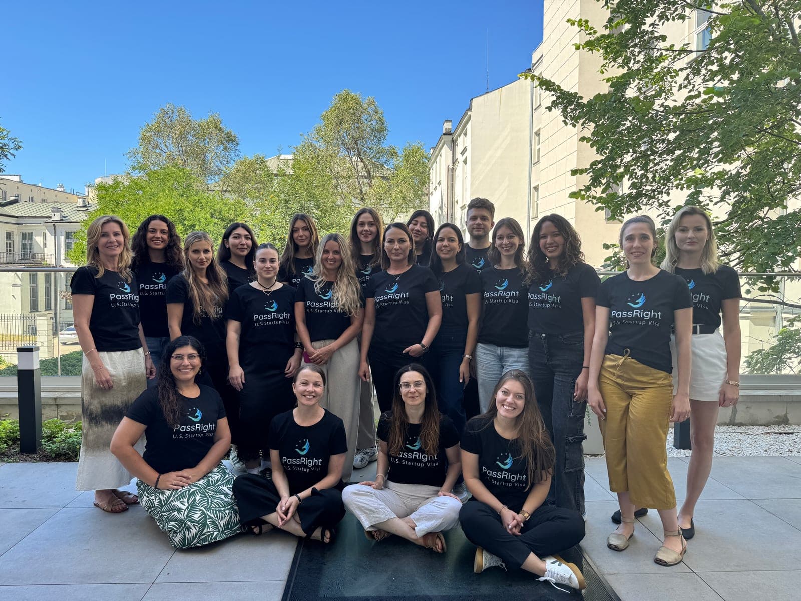 The PassRight team, photographed together outside the Warsaw office