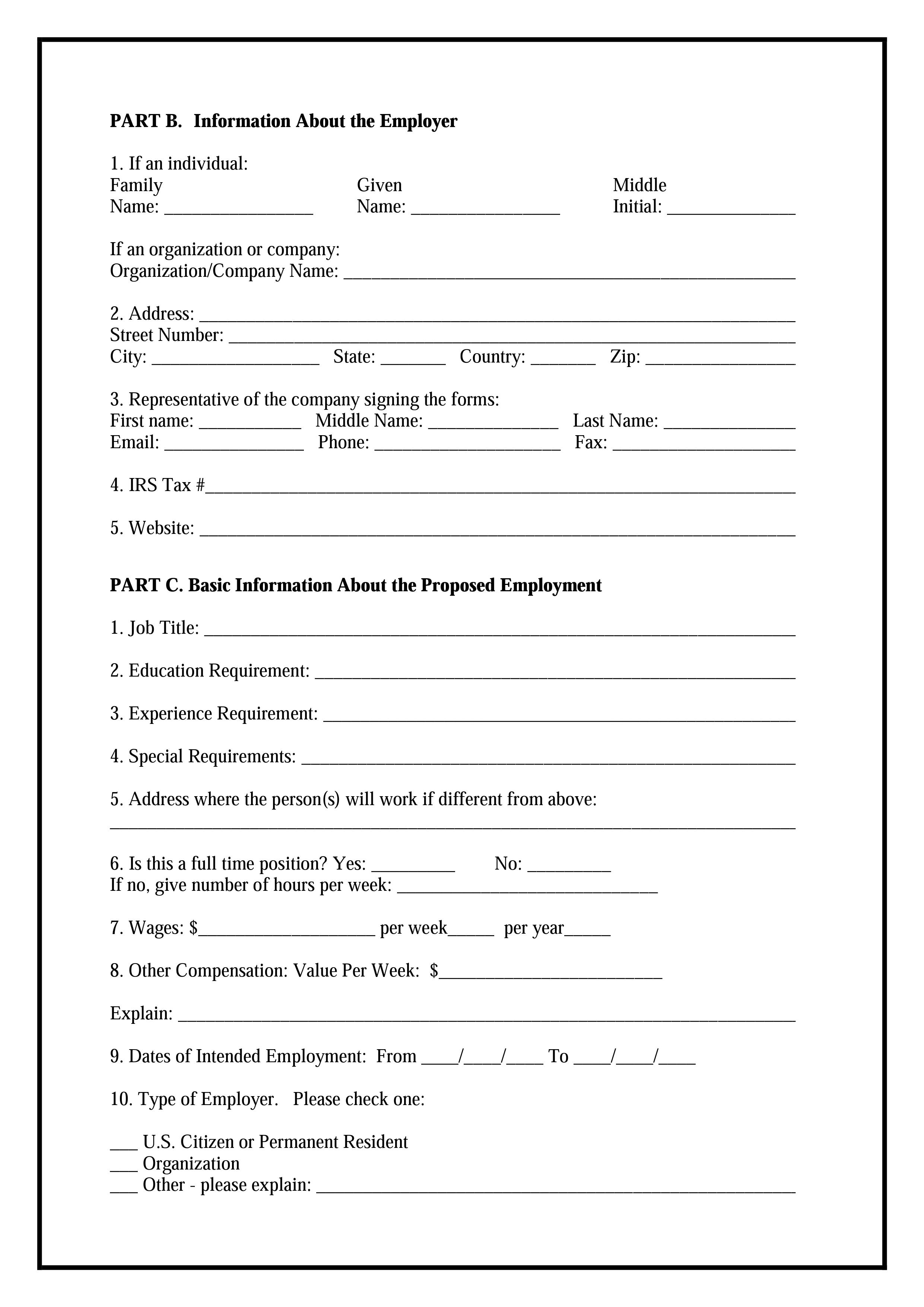 questionnaire for visa application 
