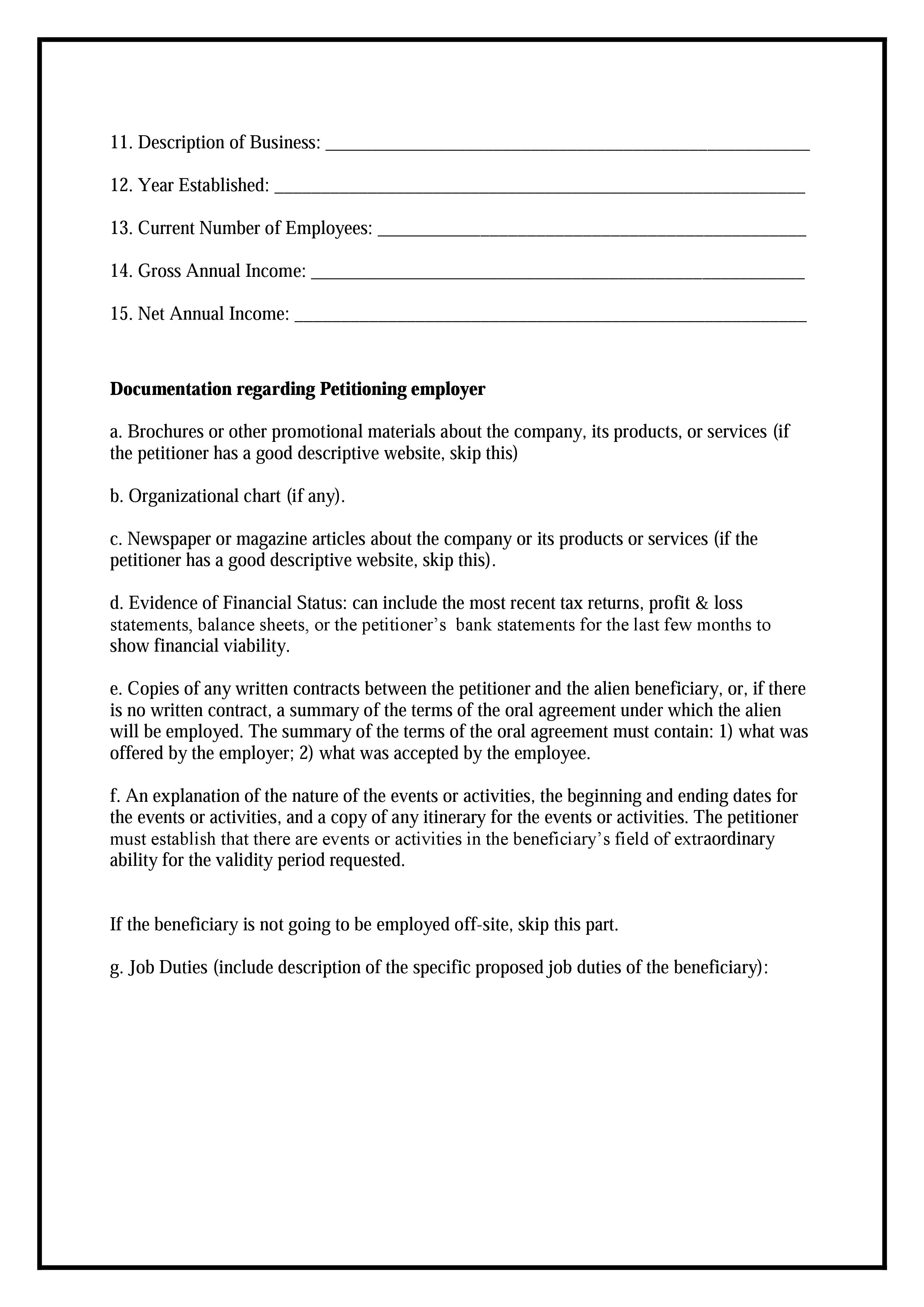 questionnaire for visa application