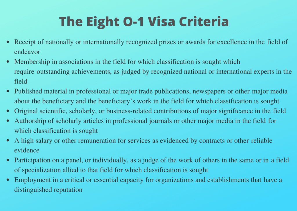 Eight criteria of the o-1 visa