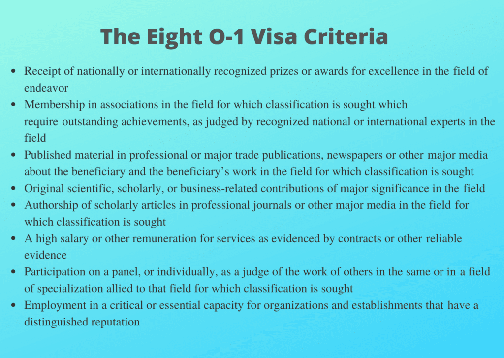 The eight o1 visa criteria